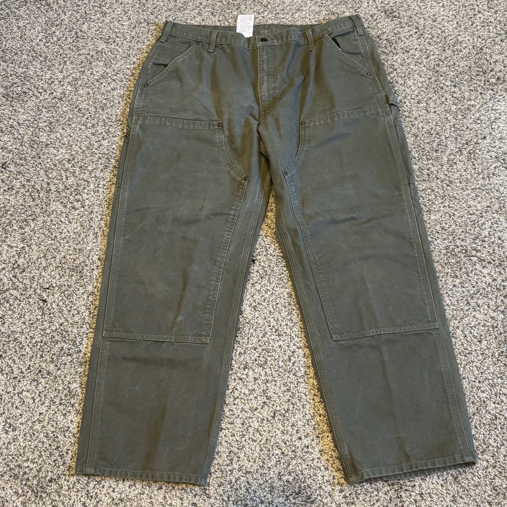 Carhartt Pants Mens 40x30 Green Canvas B136 MOS Carpenter Double knee Dungaree